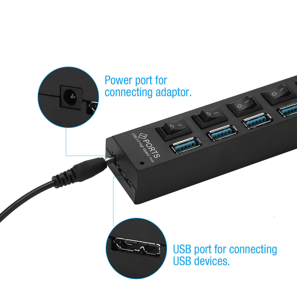 7-Port USB 3.0 Hub with Individual Power Switches & LEDs
