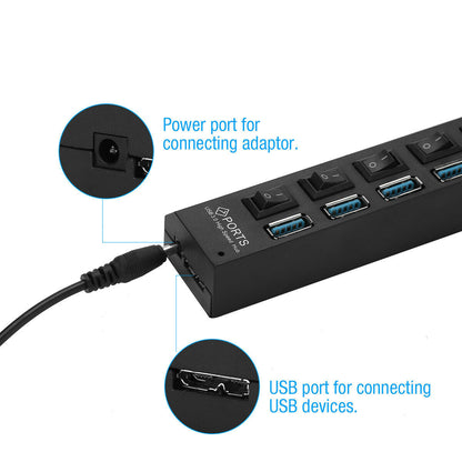 7-Port USB 3.0 Hub with Individual Power Switches & LEDs
