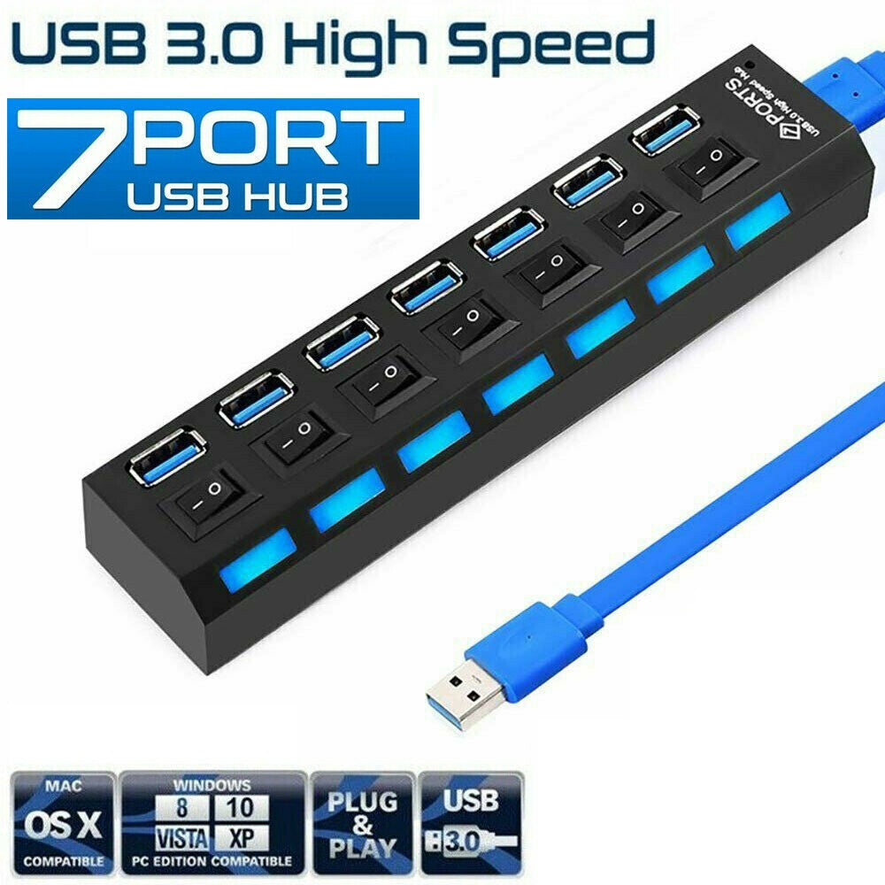 7-Port USB 3.0 Hub with Individual Power Switches & LEDs