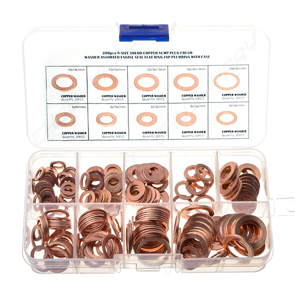 200pcs Copper Washer Gasket Nut Bolt Set
