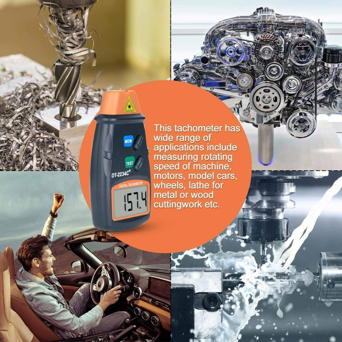 Non-Contact Digital Laser Photo Tachometer RPM Meter