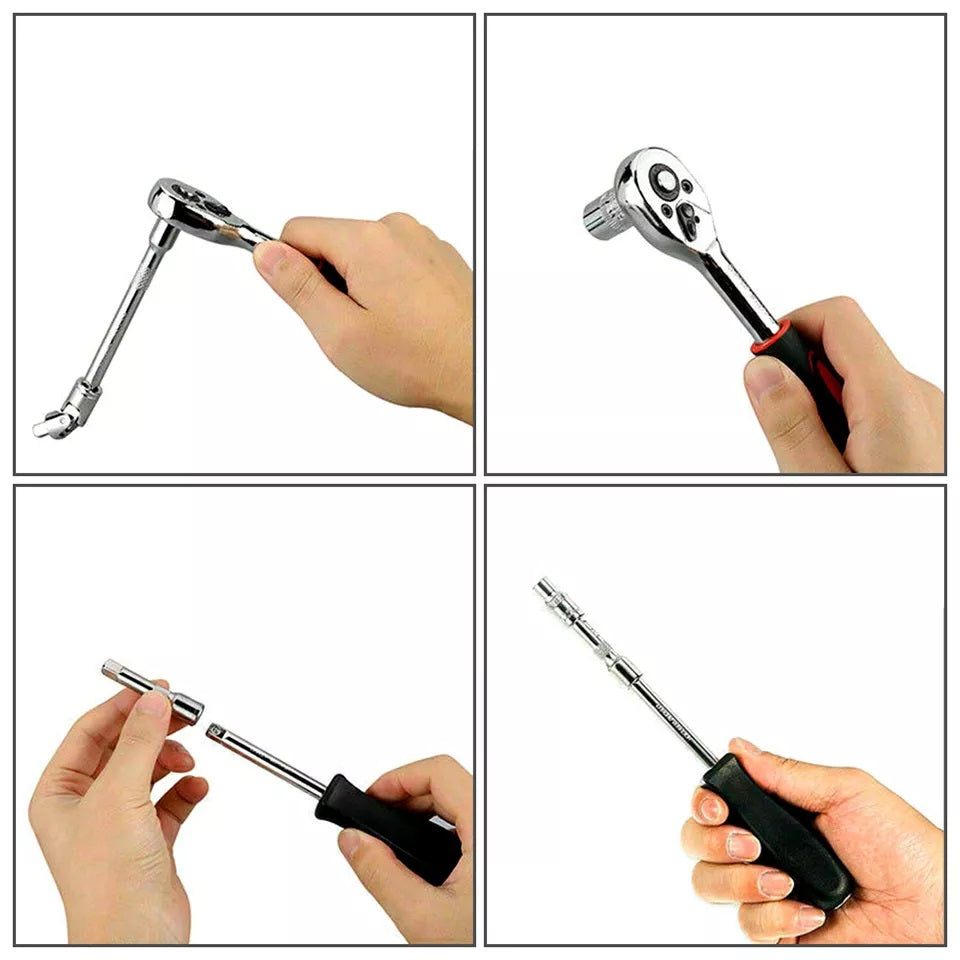46pcs 1/4 Ratchet Wrench Combination Package Socket Tool Set Auto Car Repairing