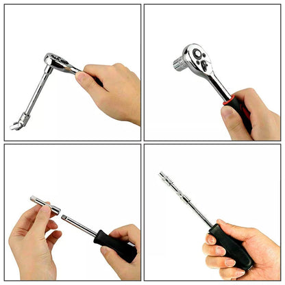 46pcs 1/4 Ratchet Wrench Combination Package Socket Tool Set Auto Car Repairing