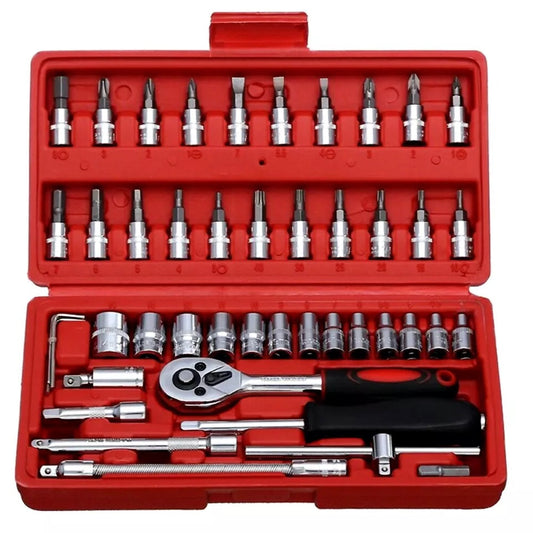 46pcs 1/4 Ratchet Wrench Combination Package Socket Tool Set Auto Car Repairing
