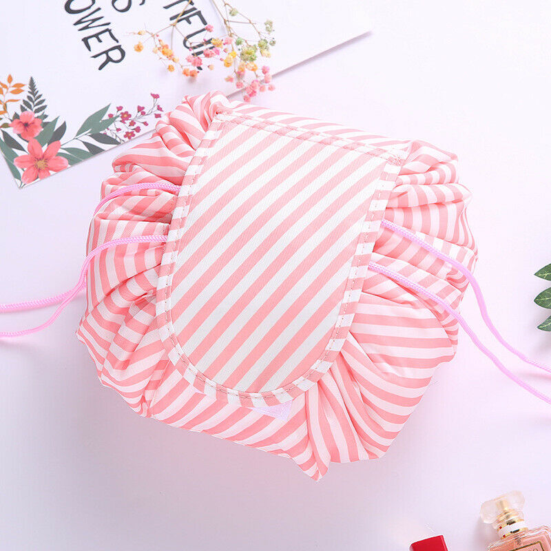 Travel Make Up Wrap Bag-Pink Wight Stripe
