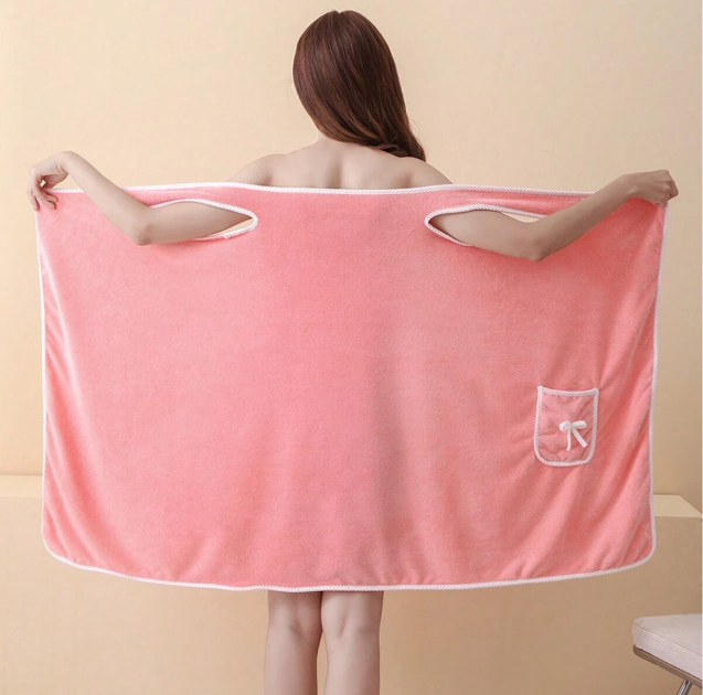 Absorbent Bath Skirt Adult Wearable Bath Robe Beach Orange PINK
