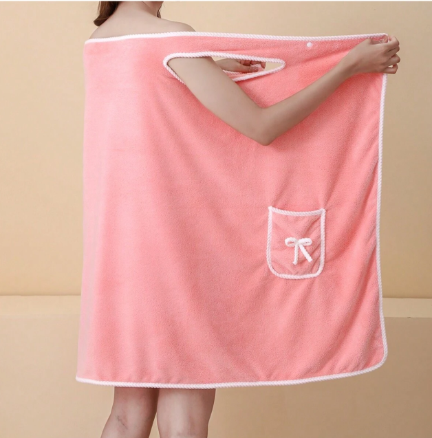Absorbent Bath Skirt Adult Wearable Bath Robe Beach Orange PINK