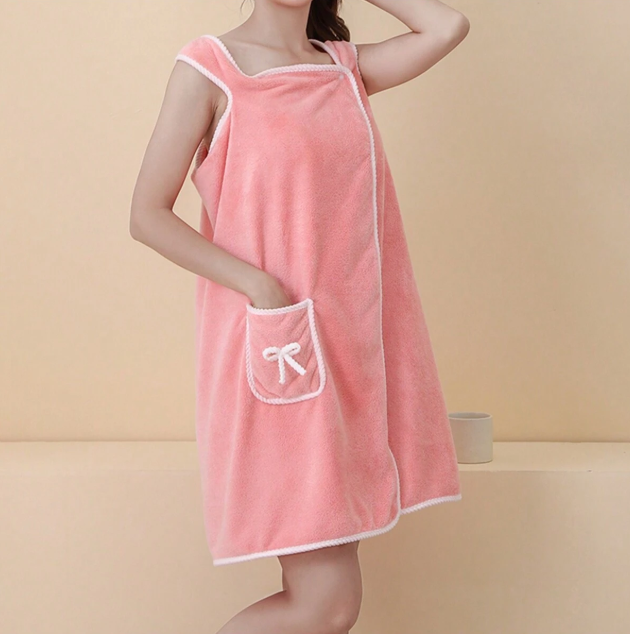 Absorbent Bath Skirt Adult Wearable Bath Robe Beach Orange PINK