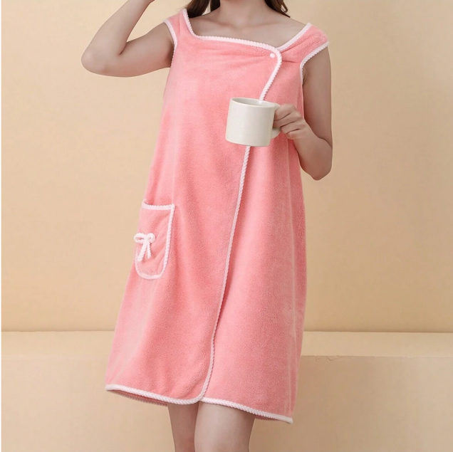 Absorbent Bath Skirt Adult Wearable Bath Robe Beach Orange PINK