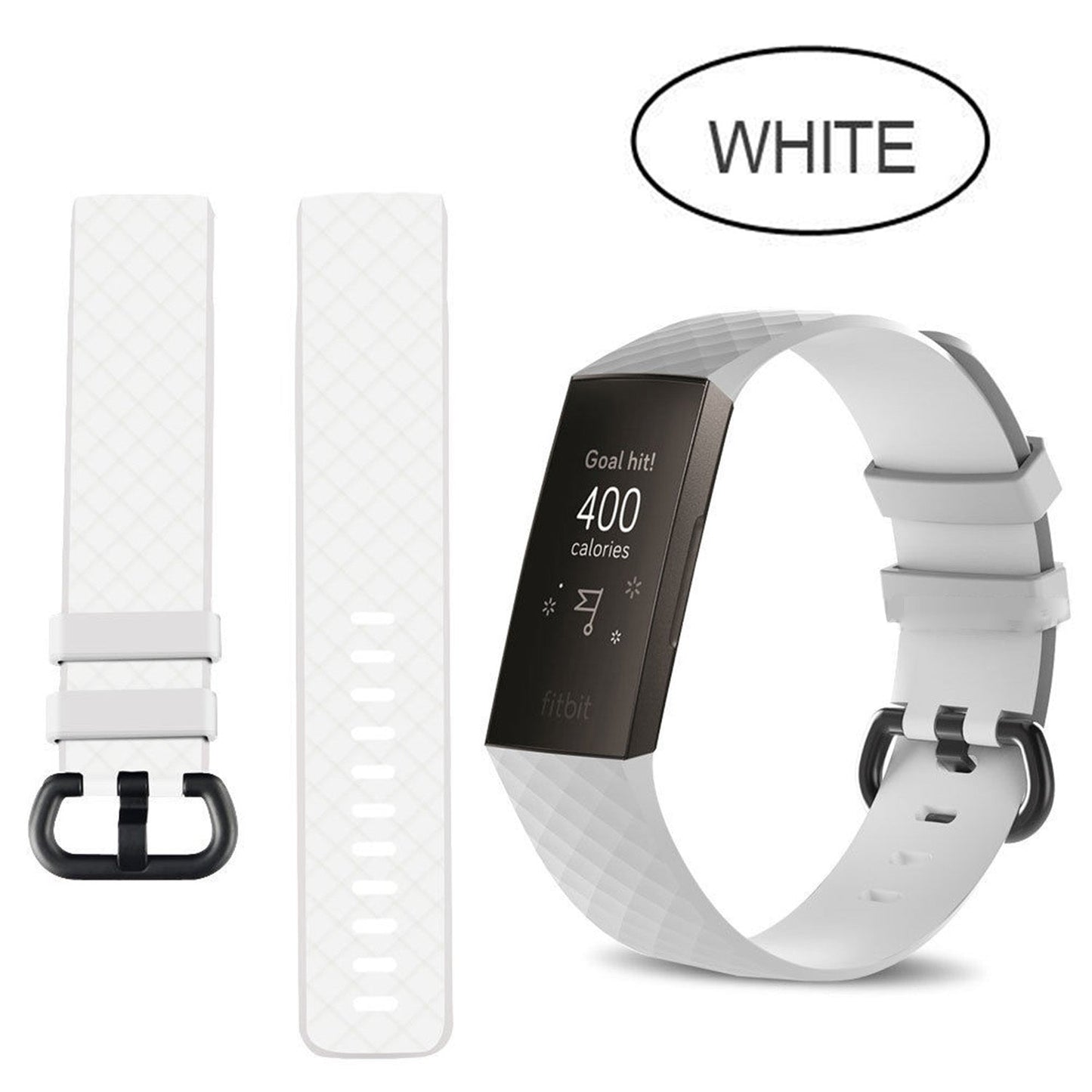 Silicon Watch Band For Fitness Tracker-White-L