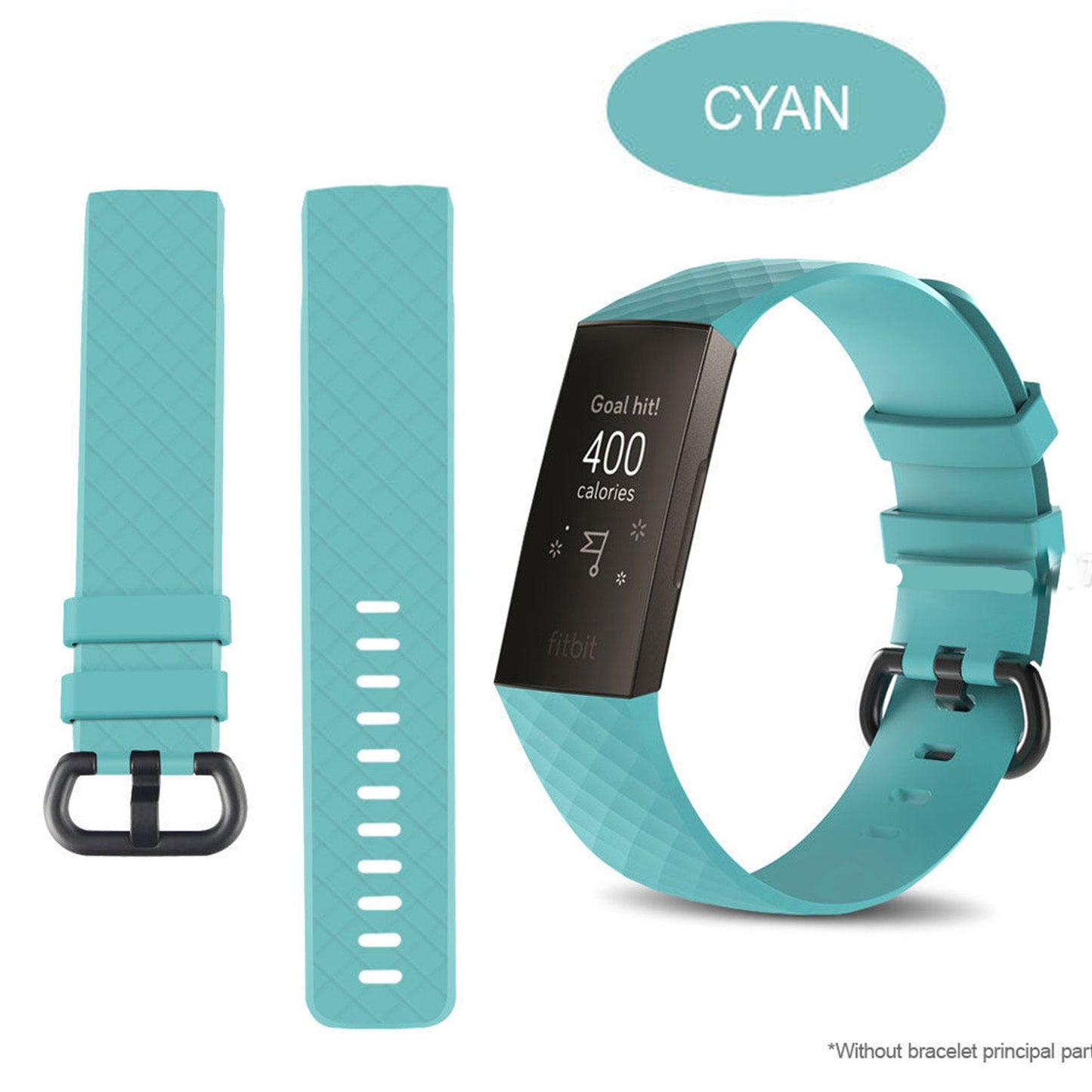 Silicon Watch Band For Fitness Tracker-Cyan-L