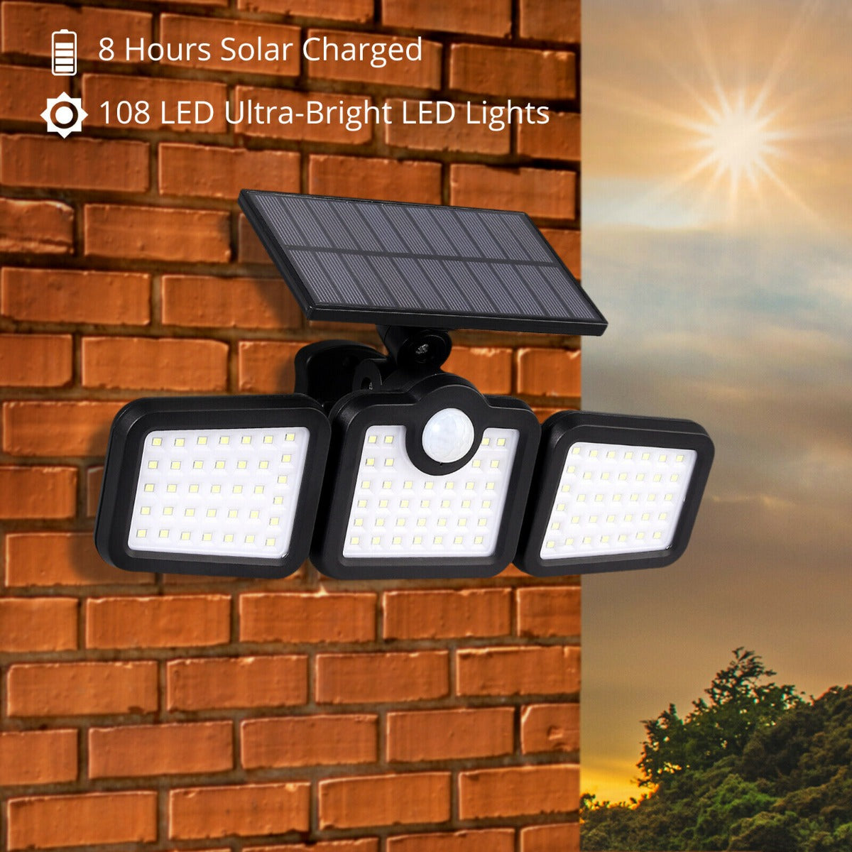 3 Head 108 LED Solar Wall Lights
