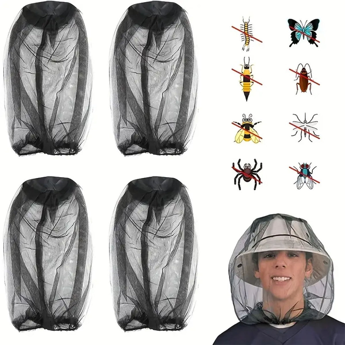 5pcs Mosquito Head Net Hat for Outdoor Activities