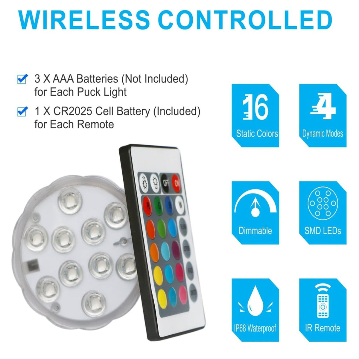 Led Lights Waterproof Multi-color Battery Remote Control