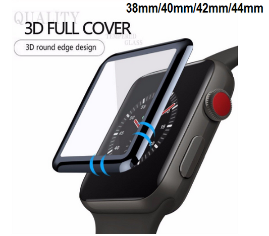 Compatible Smart Watch 3D Full Screen Tempered Glass - 38mm/40mm/42mm/44mm (Black)-42mm