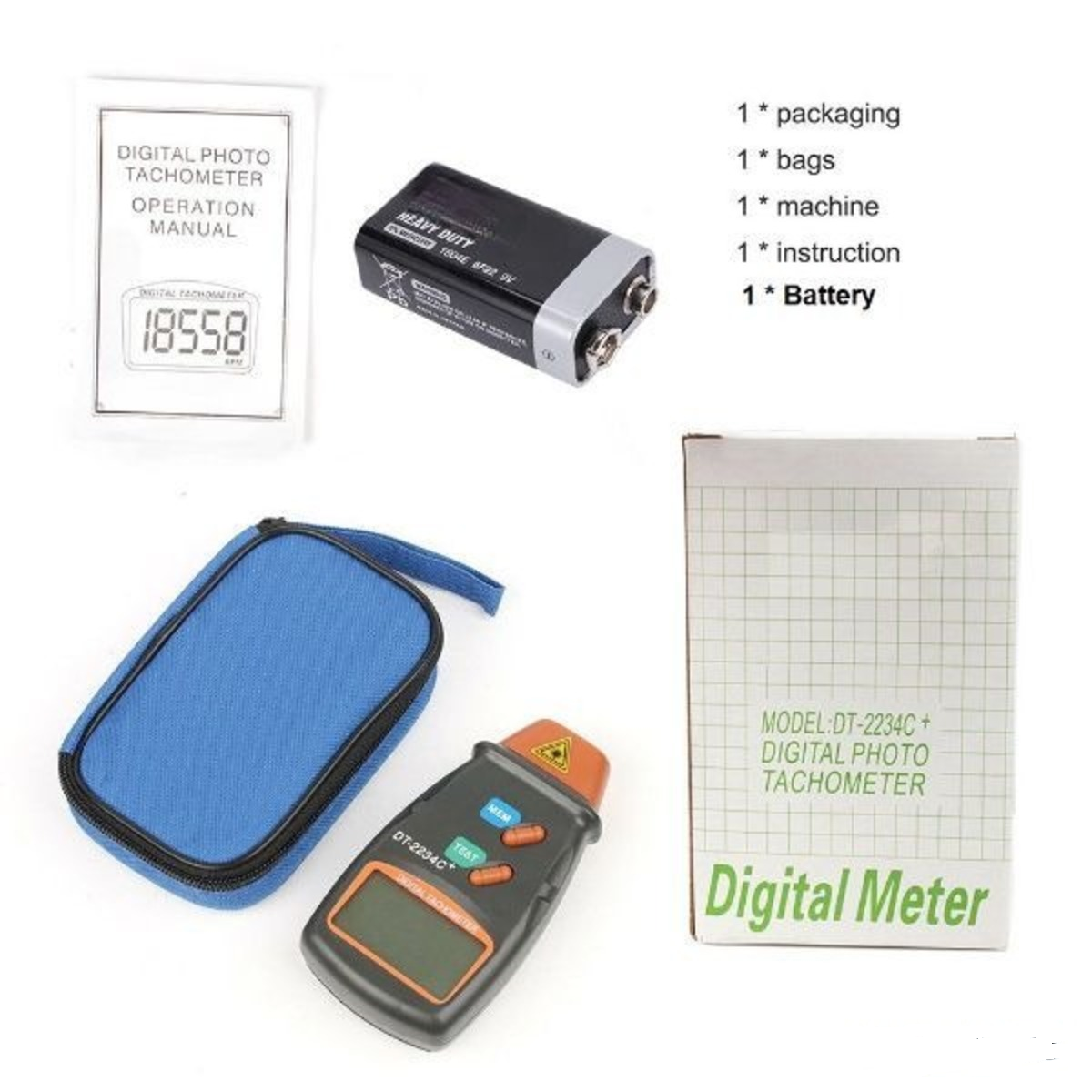 Non-Contact Digital Laser Photo Tachometer RPM Meter