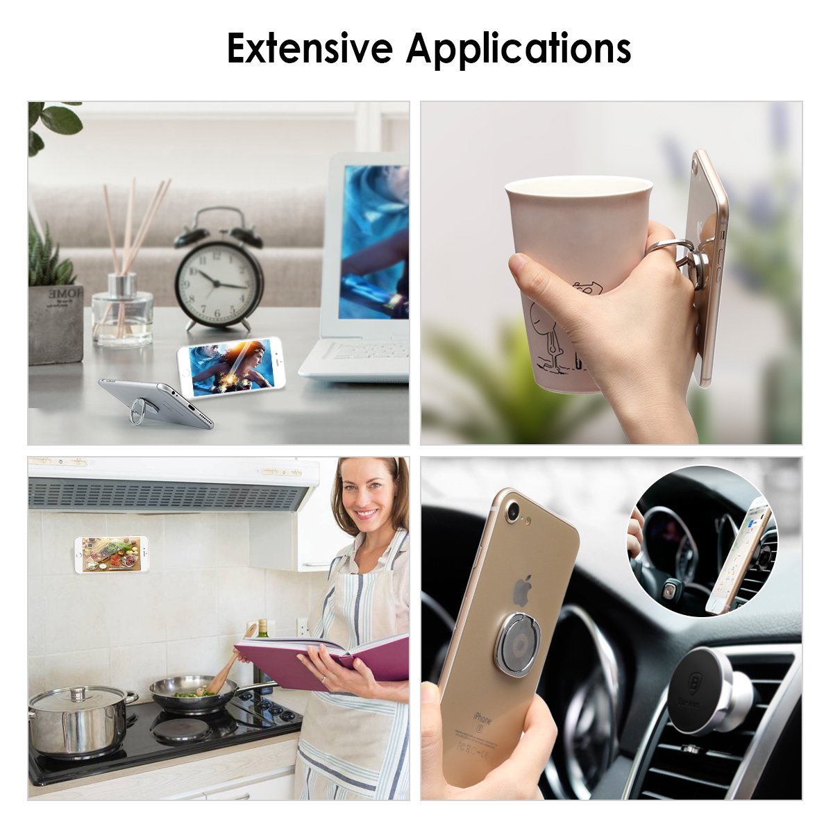 Hand Ring Car Mount Phone Holder Stand-Gold