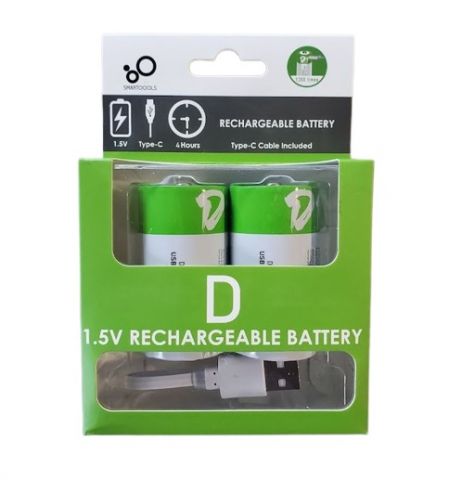USB D Lithium ion Rechargeable Battery, High Capacity 1.5V 12000mWh Rechargeable D Battery, 4 H Fast Charge