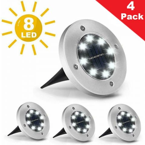 4Pcs LED Solar Powered In-Ground Lights - cool white