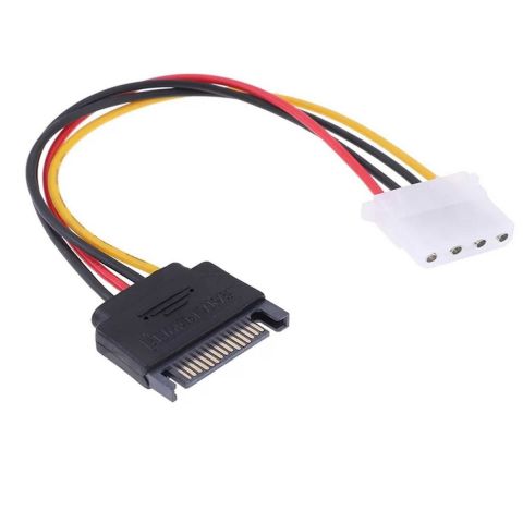 6" 4-pin Molex Female to 15-pin SATA Male Power Cable