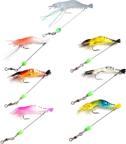 7 pcs / OPP Luminous Shrimp Silicon Soft Lure Catch Fish Artificial Bait Hook