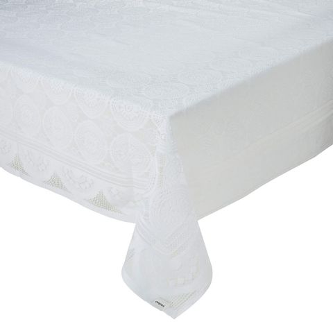  Dining Table Cover White Croshia Cloth Net For 6 Seater 60*90 Inches (Self Design) 
