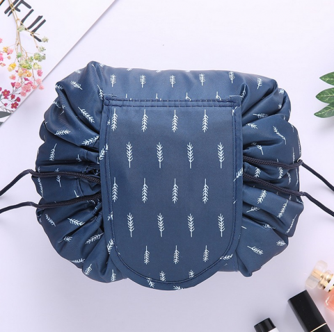 Travel Make Up Wrap Bag-Blue White Feather