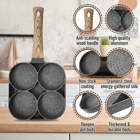 4-Hole Omelet Pan For Burger Egg Ham Pancake Maker