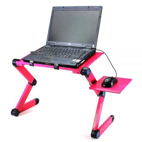 Plastic Laptop Table with Cooling Fan-Pink