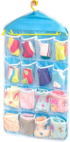 Foldable 16 pocket wardrobe organizer-Blue