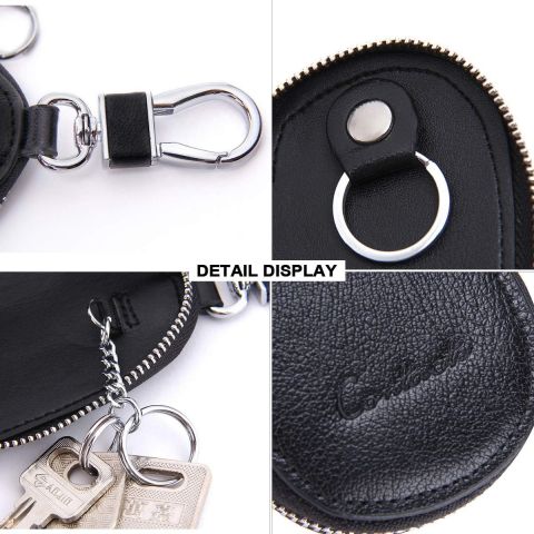 Leather Car Key Case Wallet Key Holder Bag for Men Women Black