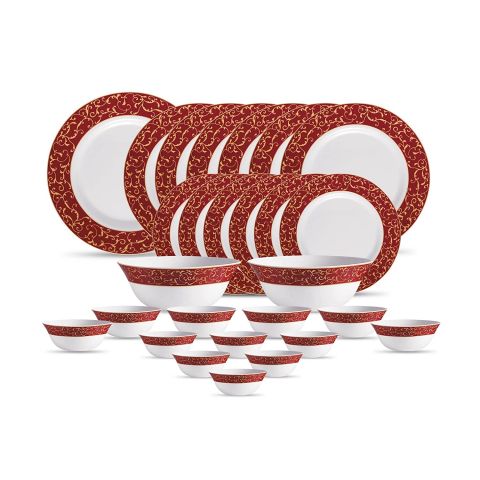 La Opala Diva, Sovrana Collection, Opal Glass Dinner Set 35 Pieces-ANASSA RED