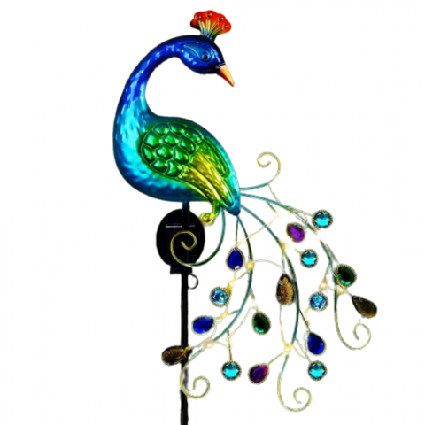 Waterproof Solar Garden Decor Stake Lights Beautiful Metal Peacock Design 