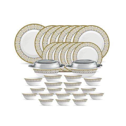 La Opala Diva, Sovrana Collection, Opal Glass Dinner Set 35 Pieces-MOROCCAN GOLD