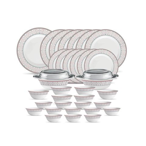 La Opala Diva, Sovrana Collection, Opal Glass Dinner Set 35 Pieces-MOROCCAN PINK