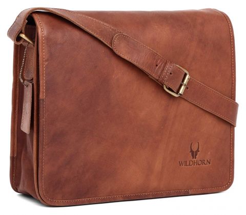 Men's Leather Vintage Laptop Messenger Bag (Tan)