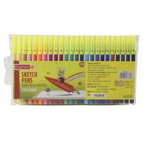 Camlin Sketch Pens with Free Stencil 24 Shades