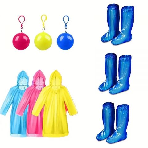 3 Pairs Shoe Covers & 1pairs Disposable Emergency Rain Ponchos