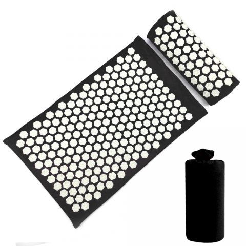 Acupressure Mat with Pillow-Black