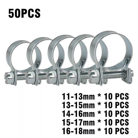 50PCS /opp 5 Sizes Fuel Injection Gas Line Hose Clamps Clip Pipe Clamp Assortment Kit