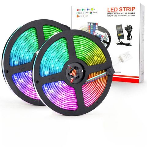 32.8 Feet 5050 RGB LED Strip Light With Adapter