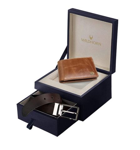 Leather Wallet and Belt Combo for Men